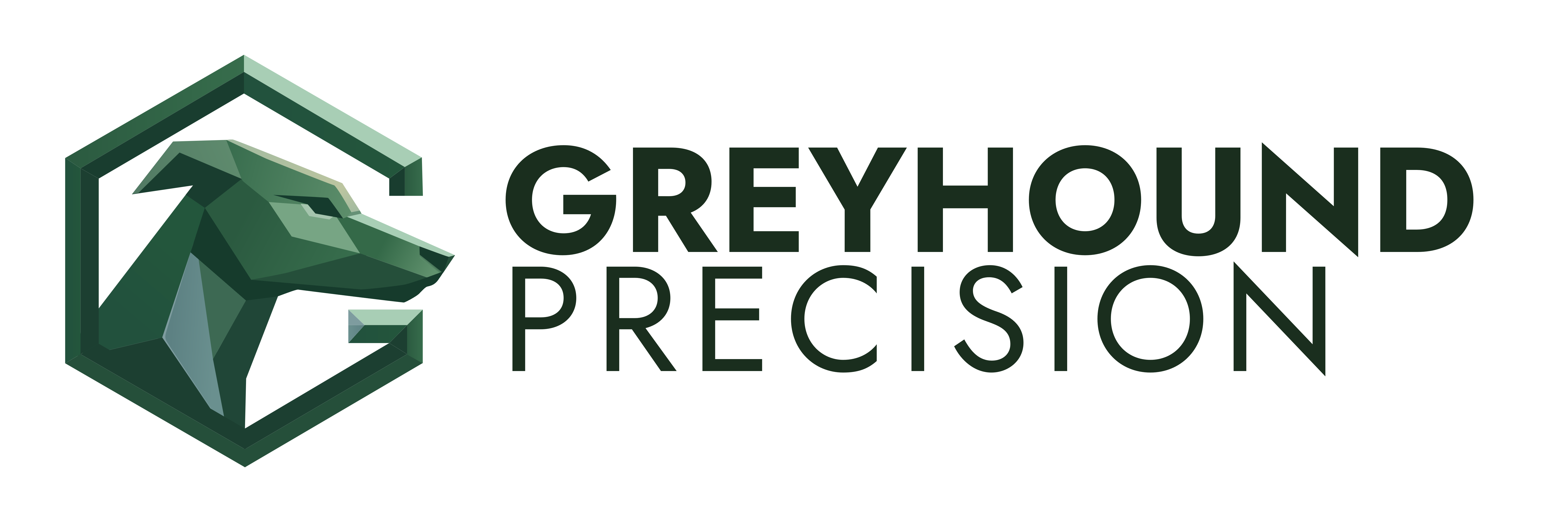 The Greyhound Precision Logo, a polygonal greyhound surrounded by a beveled G